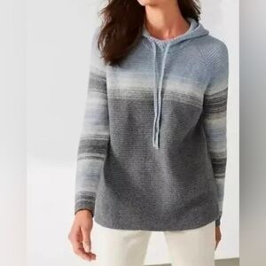 J. Jill Color-Block Blue and Gray Ombre Striped Hooded Sweater Sz 2X